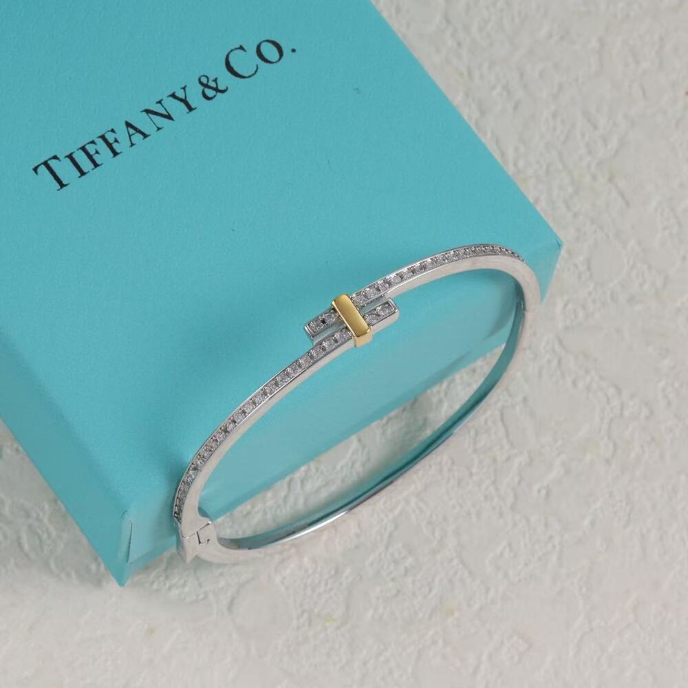 Tiffany & Co Two-Tone T Lock Hinged Bangle Bracelet